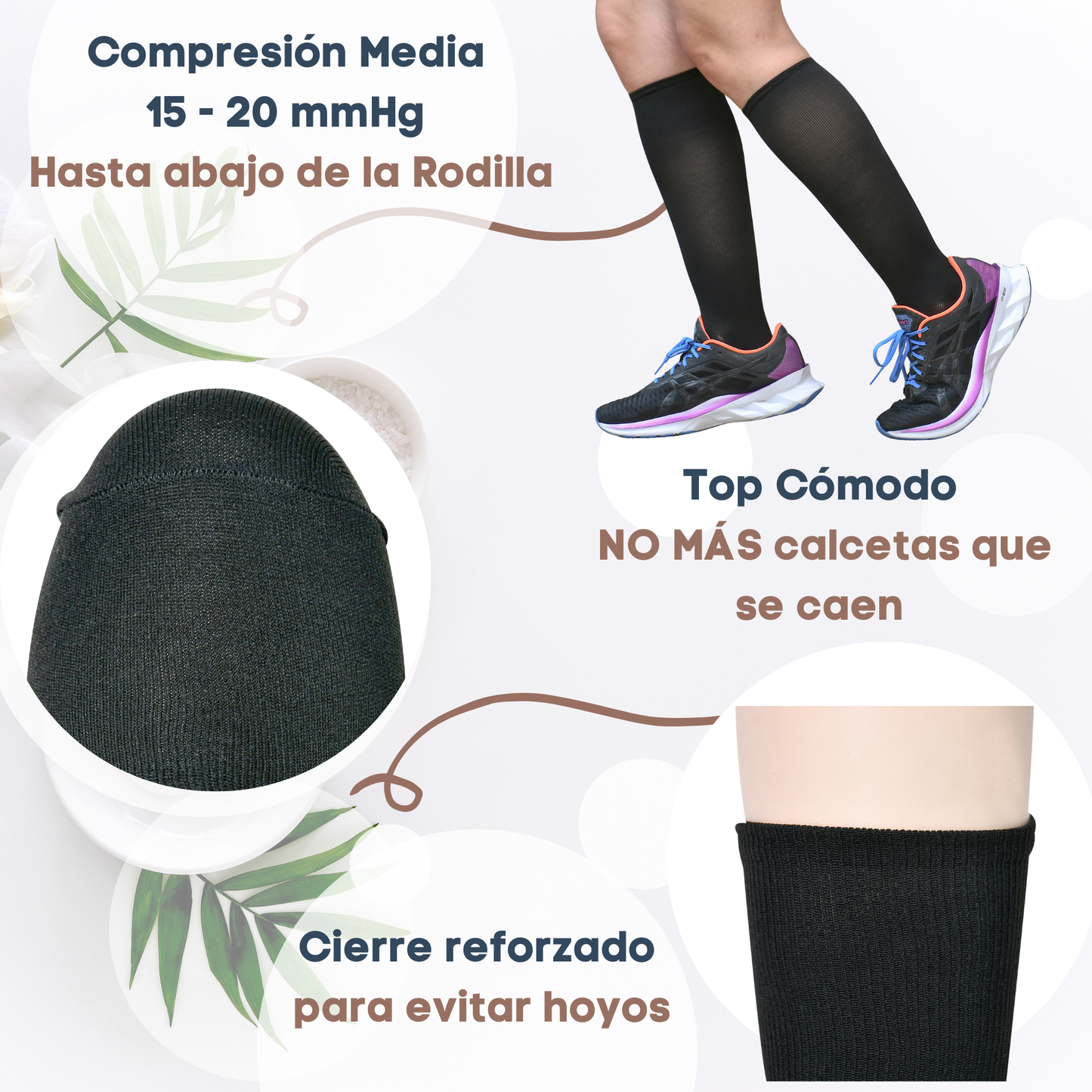 Medias de compresión Media 15-20 mmhg. Tonos oscuros (3 pares)