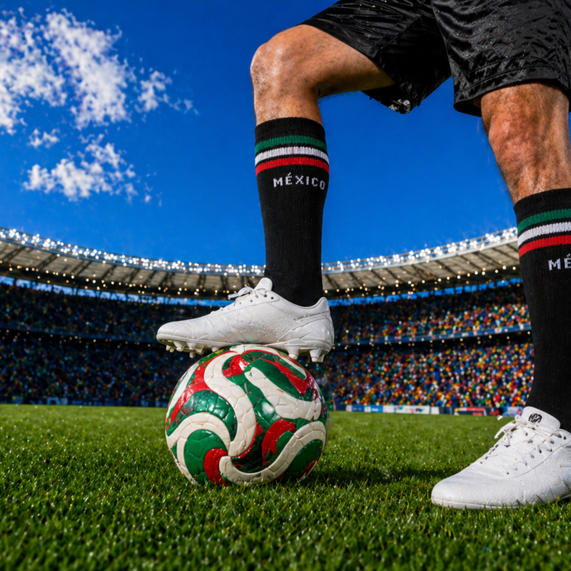 Medias de compresión edición Mundial vista lateral hasta la rodilla