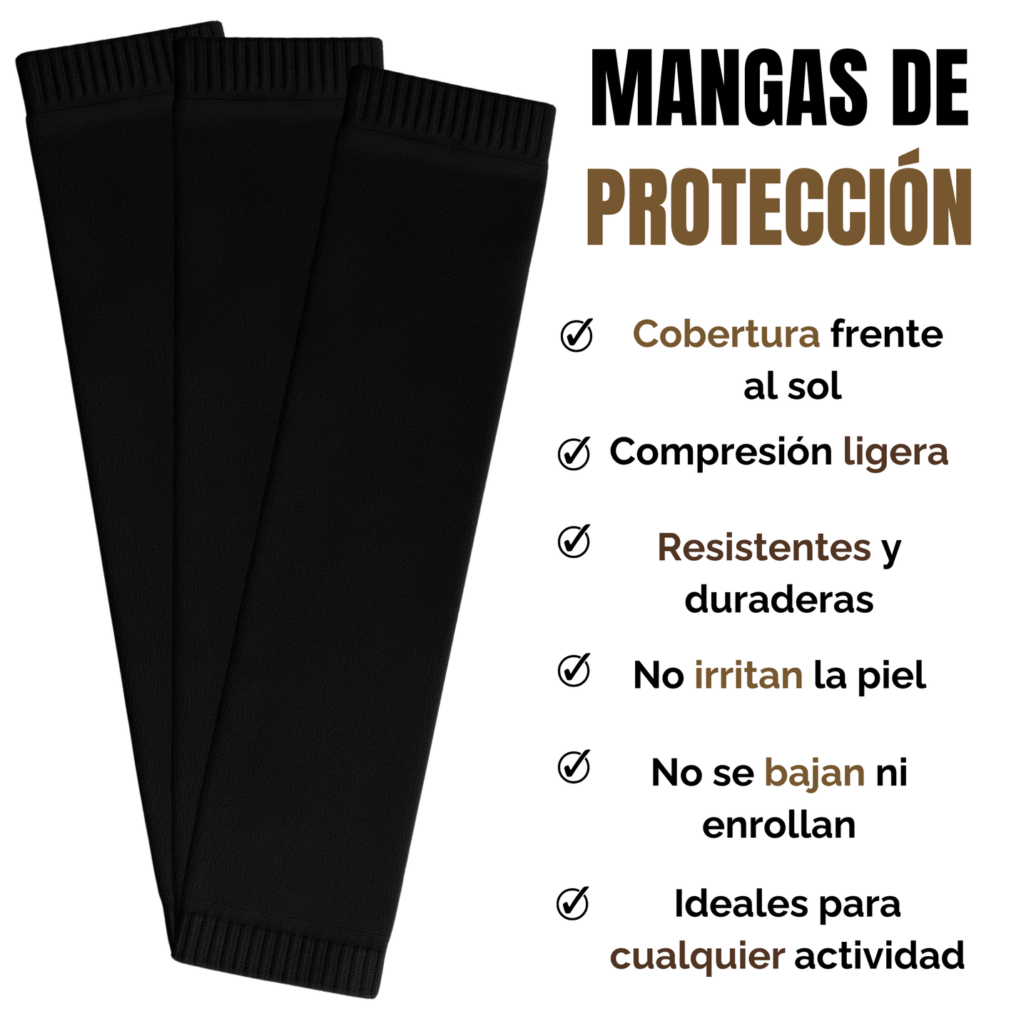 Mangas De protección Solar, Compresión Baja Negro - Ejercicio 3 Pares